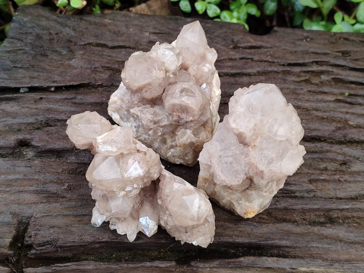 Natural Cascading White Phantom Smokey Luena Quartz Clusters x 3 From Luena, Congo - Toprock Gemstones and Minerals 