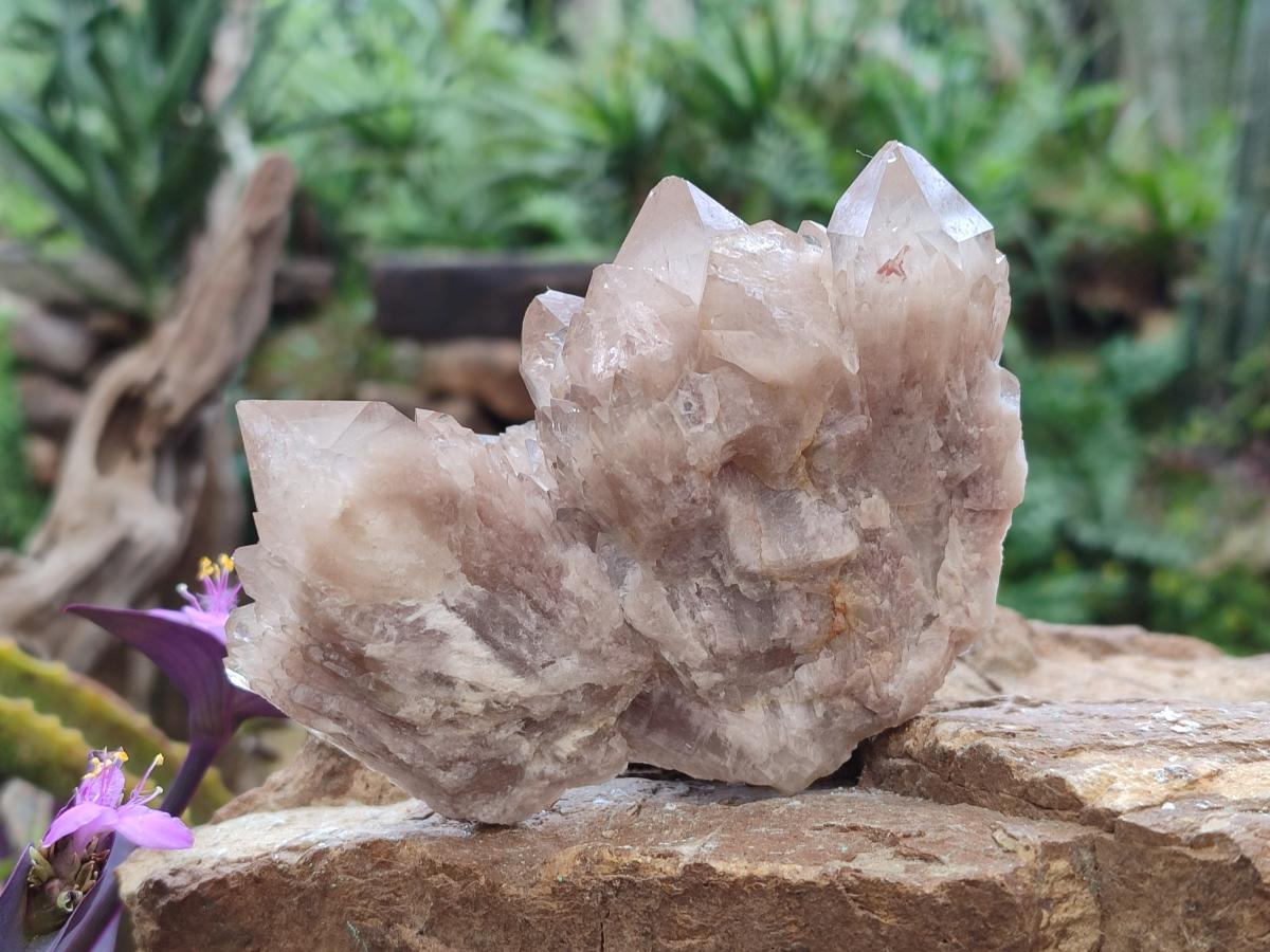 Natural Cascading White Phantom Smokey Luena Quartz Clusters x 3 From Luena, Congo - Toprock Gemstones and Minerals 