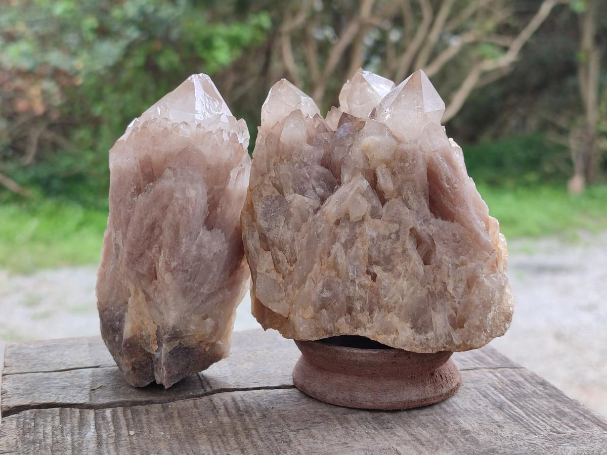 Natural Cascading White Phantom Smokey Luena Quartz Clusters x 3 From Luena, Congo - Toprock Gemstones and Minerals 