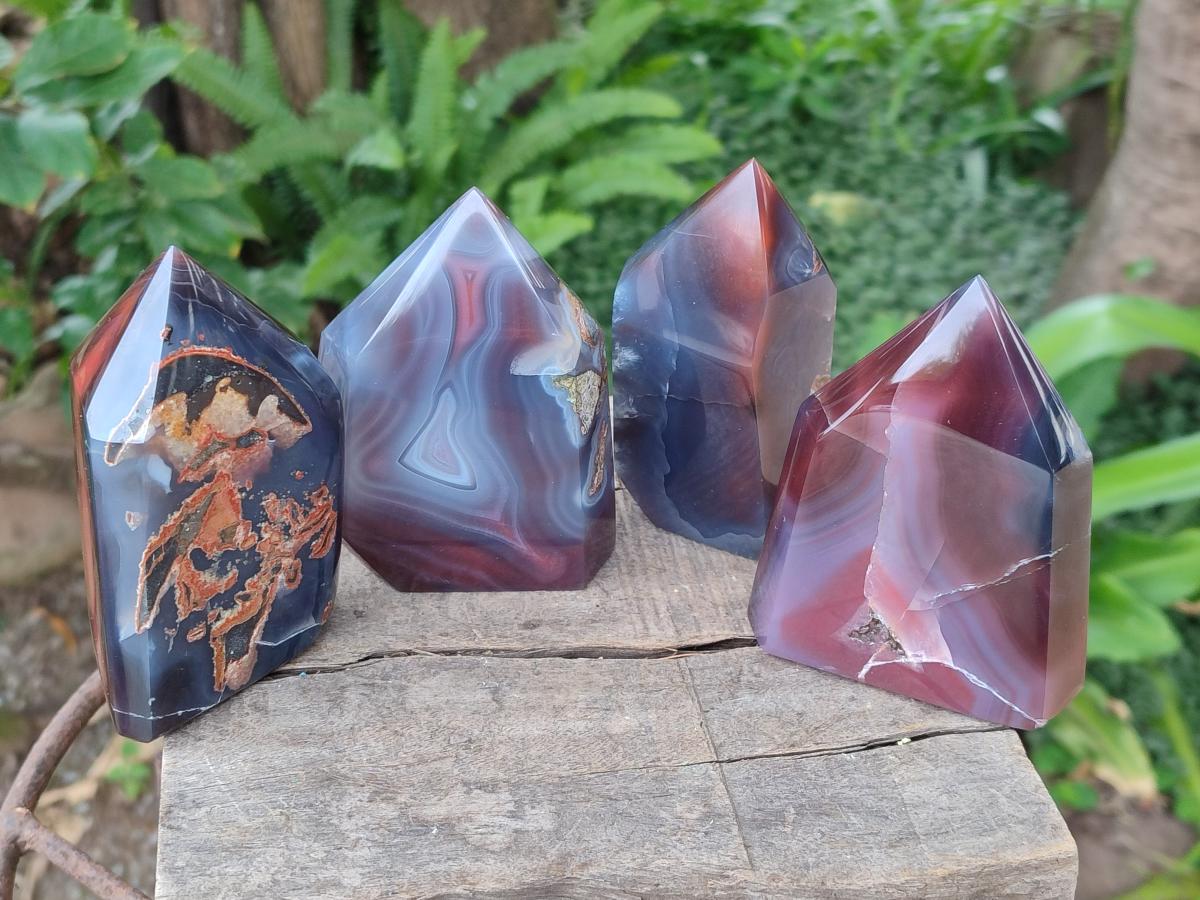 Polished Strawberry Agate Display Crystal Points x 4 From Mozambique - Toprock Gemstones and Minerals 