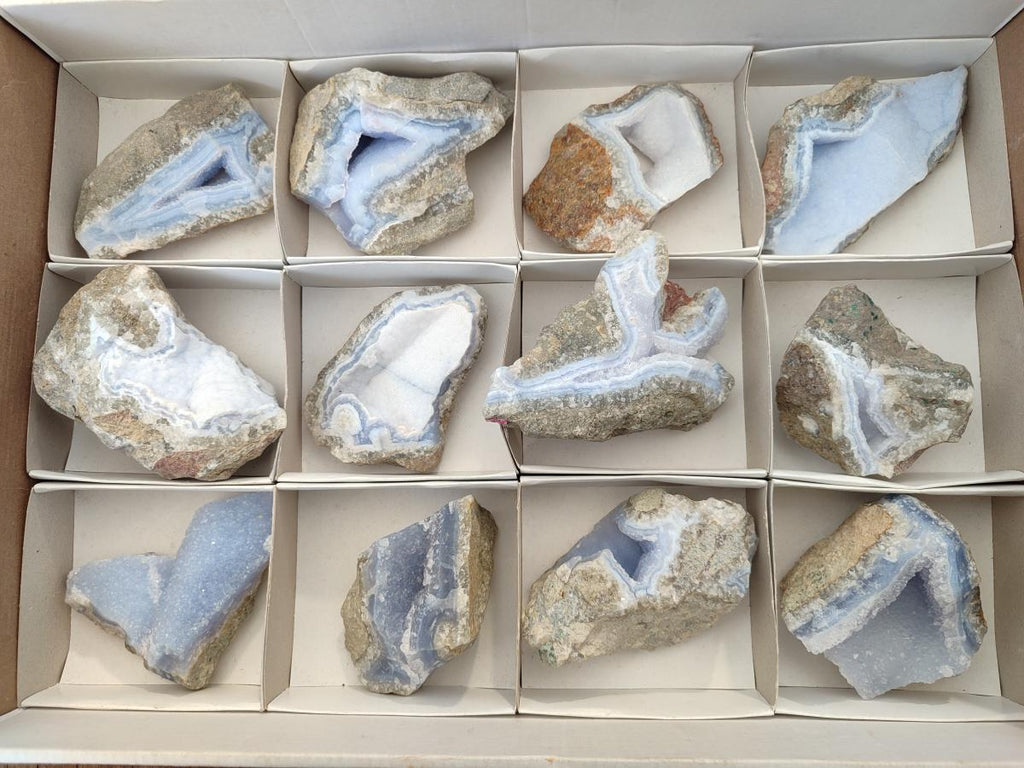 Natural Blue Lace Agate Geode Specimens x 12 From Nsanje, Malawi - Toprock Gemstones and Minerals 
