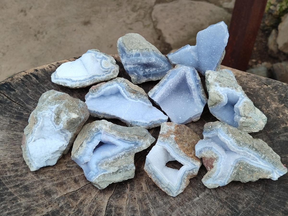 Natural Blue Lace Agate Geode Specimens x 12 From Nsanje, Malawi - Toprock Gemstones and Minerals 