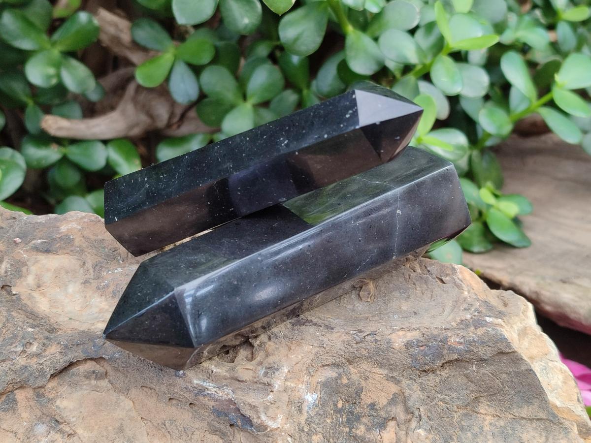 Polished Black Basalt Prisms x 12 From Madagascar - Toprock Gemstones and Minerals 