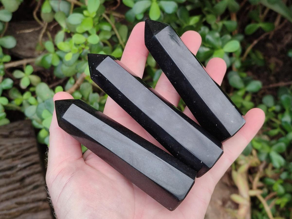 Polished Black Basalt Prisms x 12 From Madagascar - Toprock Gemstones and Minerals 