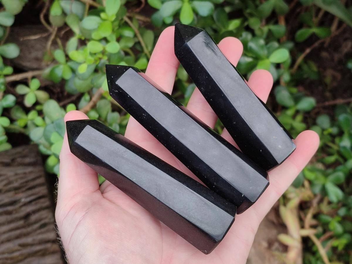 Polished Black Basalt Prisms x 12 From Madagascar - Toprock Gemstones and Minerals 