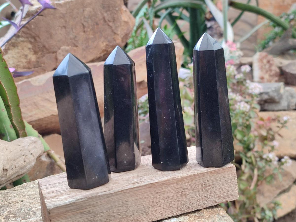 Polished Black Basalt Prisms x 12 From Madagascar - Toprock Gemstones and Minerals 