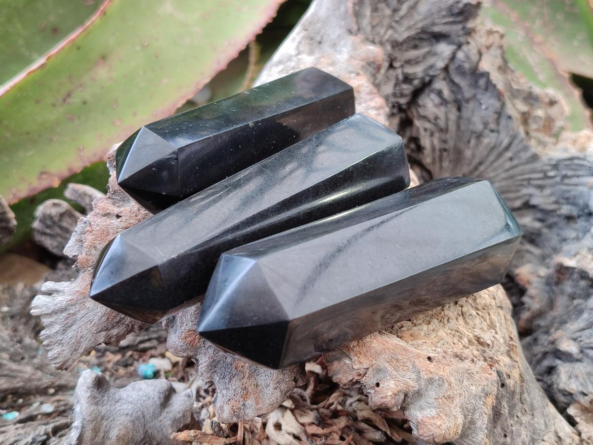 Polished Black Basalt Prisms x 12 From Madagascar - Toprock Gemstones and Minerals 