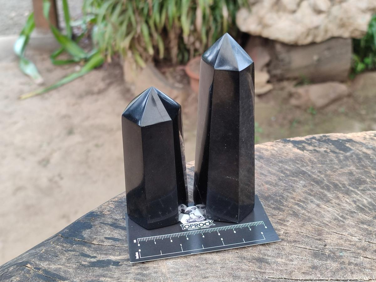 Polished Black Basalt Prisms x 12 From Madagascar - Toprock Gemstones and Minerals 