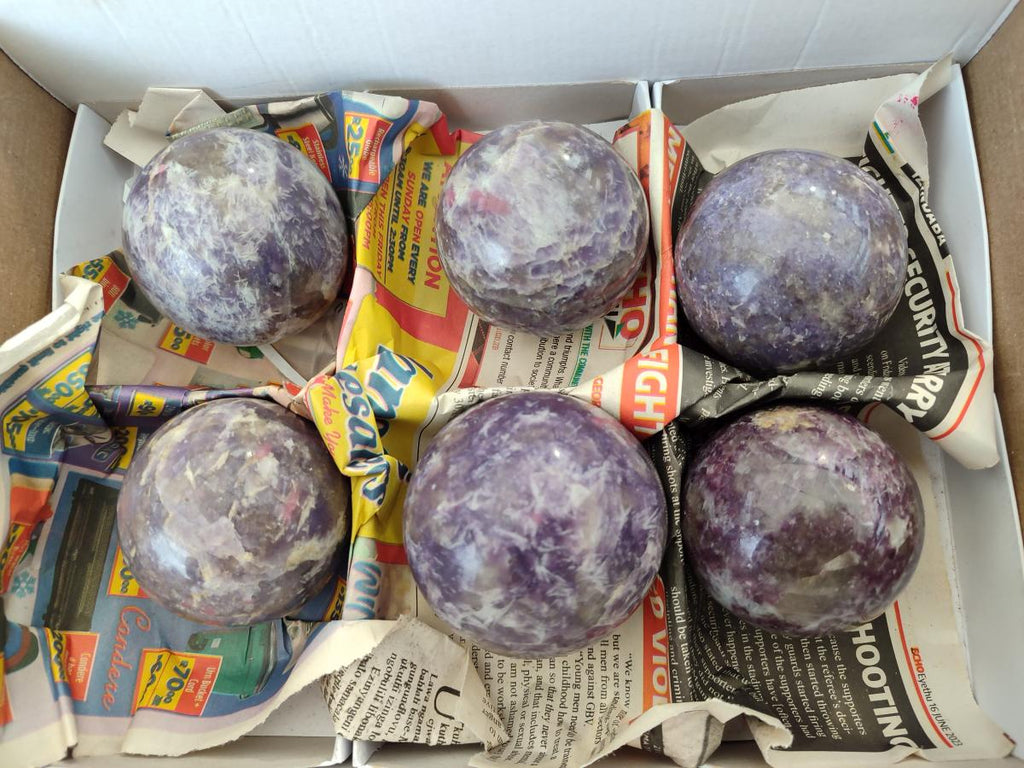 Polished Lepidolite Spheres x 6 From Ambatondrazaka, Madagascar - Toprock Gemstones and Minerals 