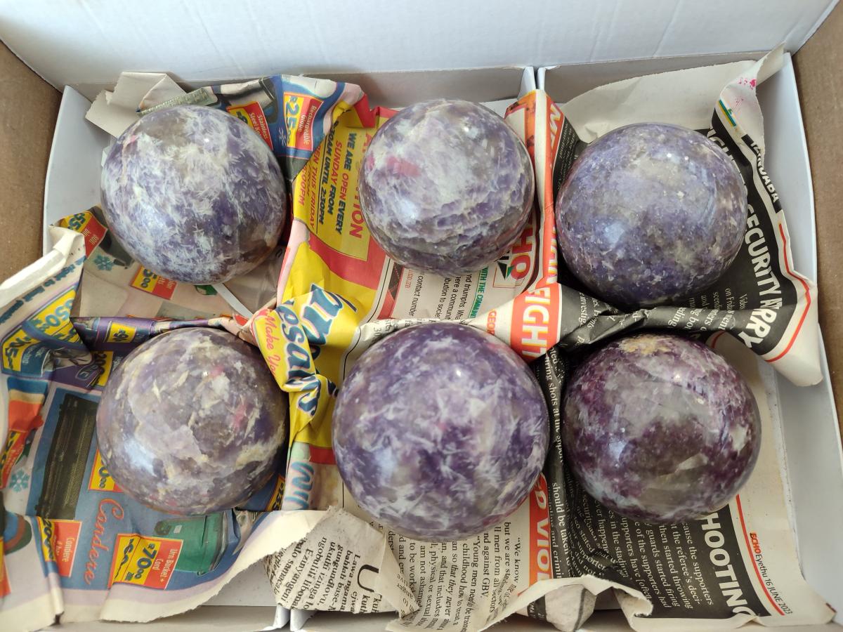 Polished Lepidolite Spheres x 6 From Ambatondrazaka, Madagascar - Toprock Gemstones and Minerals 