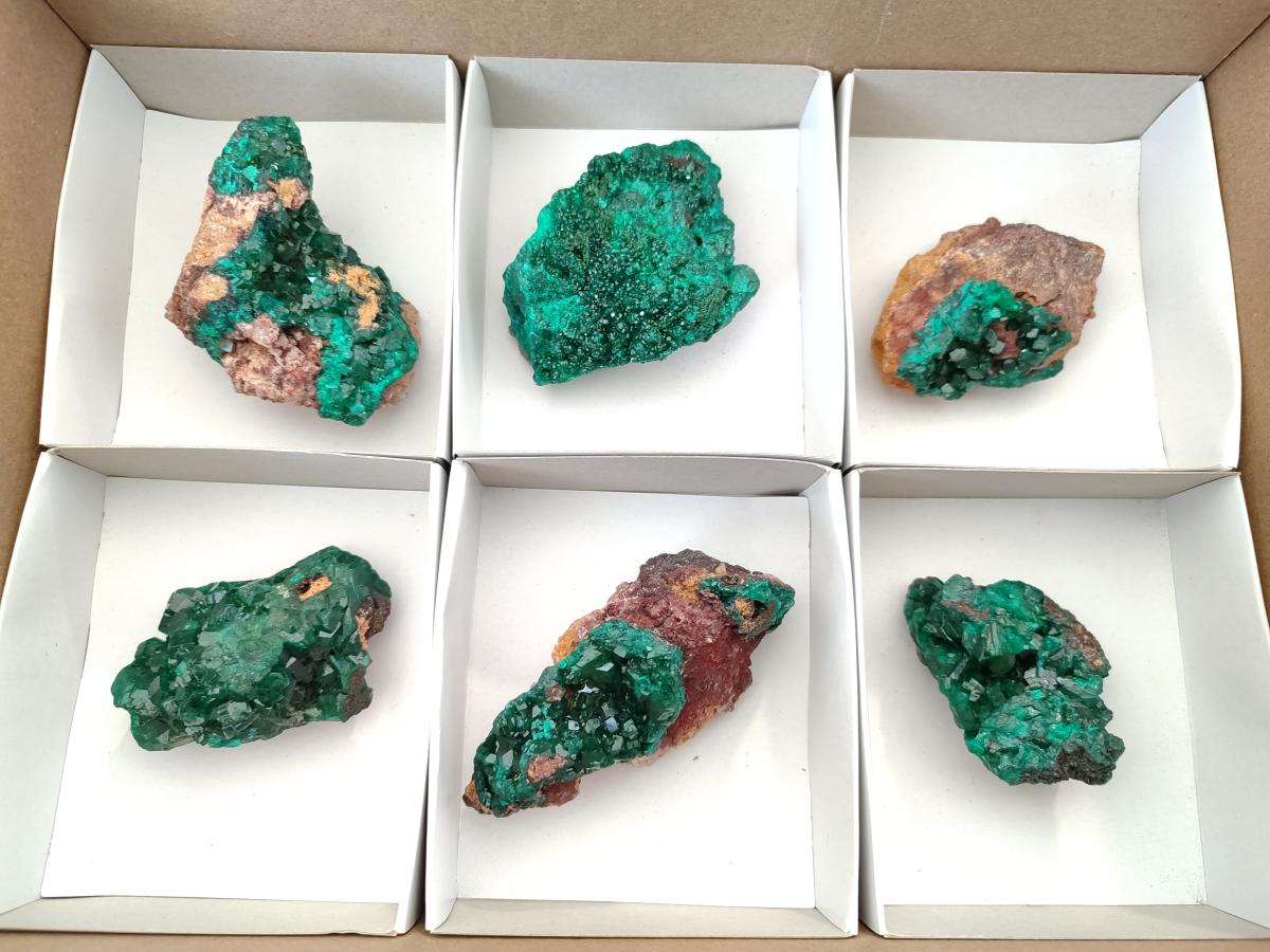 Natural Dioptase on Dolomite Specimens x 6 From Likasi, Congo - Toprock Gemstones and Minerals 
