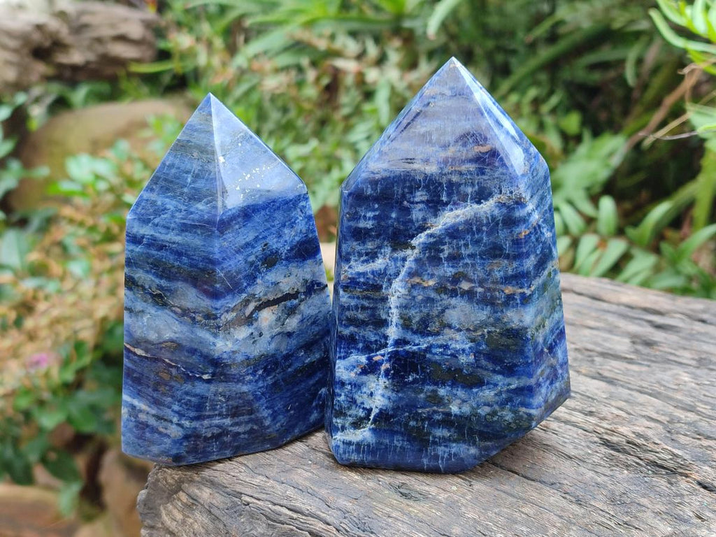 Polished Sodalite Crystal Points with Silver Hematite x 3 From Kunene River, Namibia - Toprock Gemstones and Minerals 