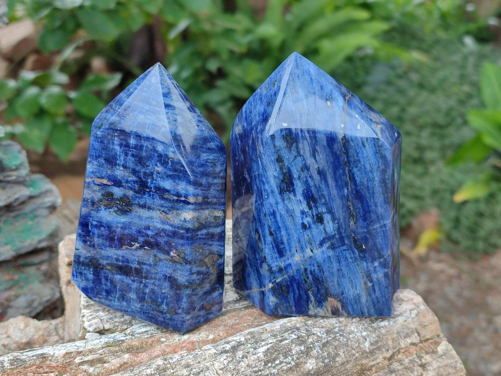 Polished Sodalite Crystal Points with Silver Hematite x 3 From Kunene River, Namibia - Toprock Gemstones and Minerals 
