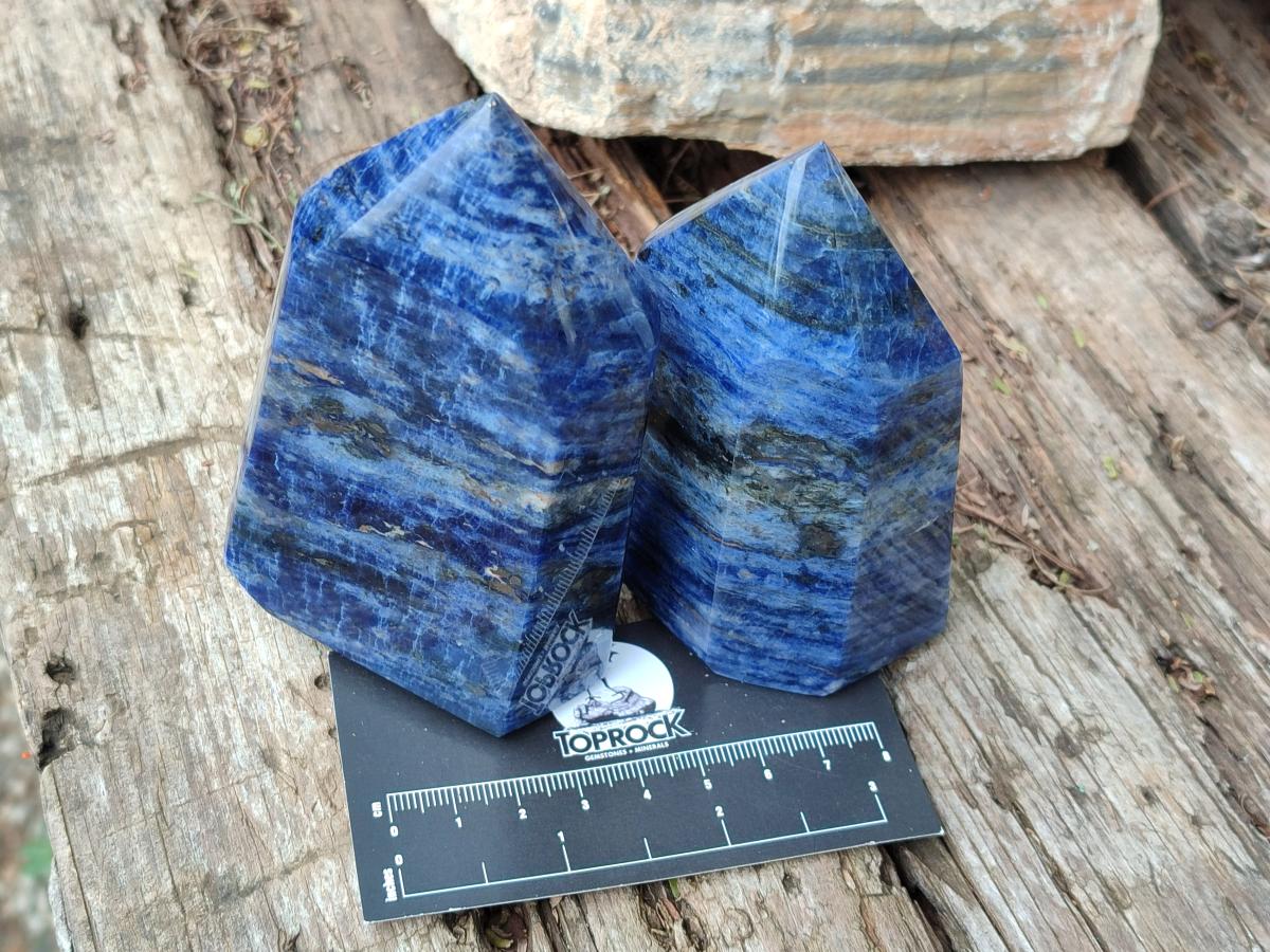 Polished Sodalite Crystal Points with Silver Hematite x 3 From Kunene River, Namibia - Toprock Gemstones and Minerals 