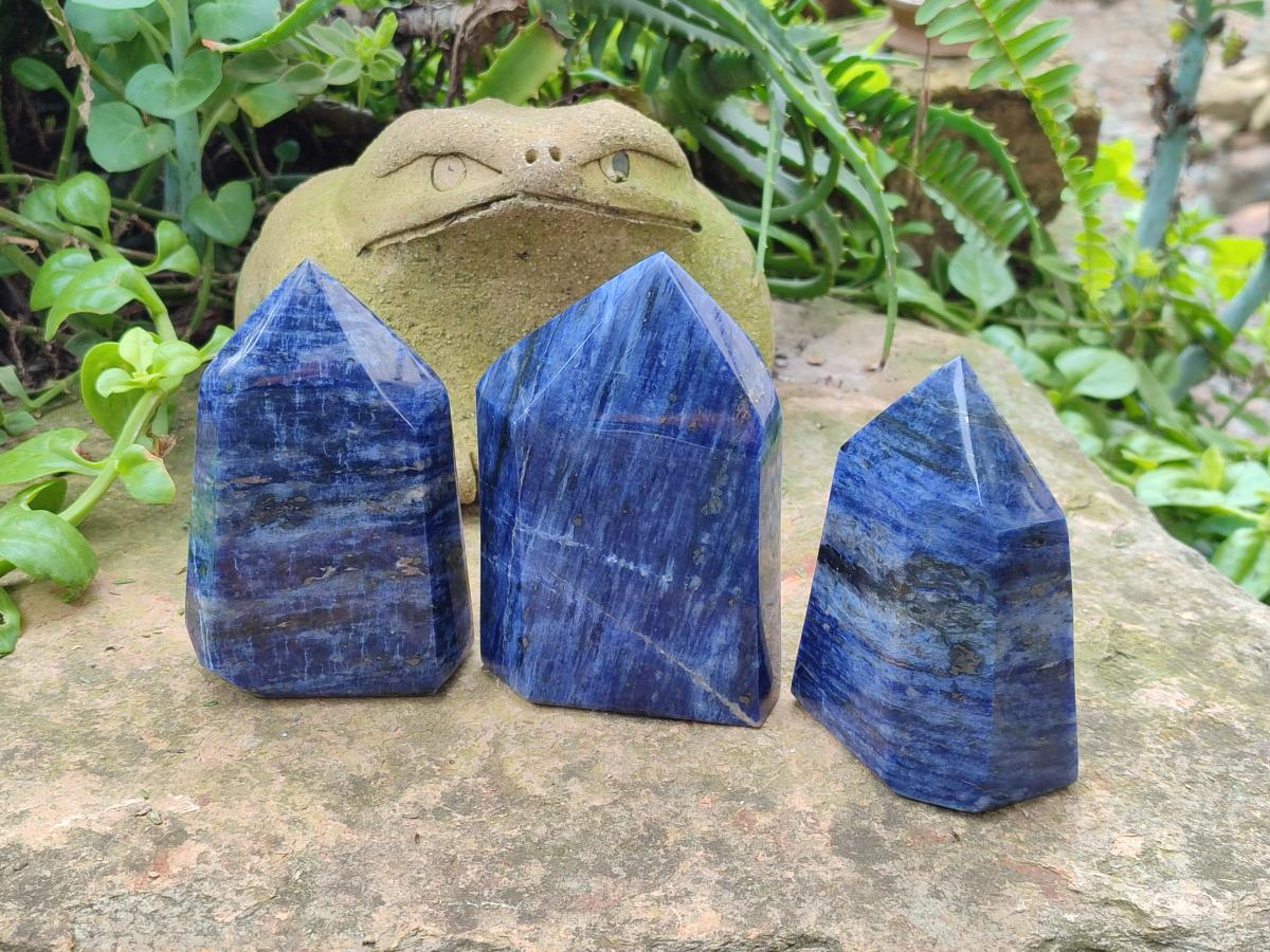 Polished Sodalite Crystal Points with Silver Hematite x 3 From Kunene River, Namibia - Toprock Gemstones and Minerals 