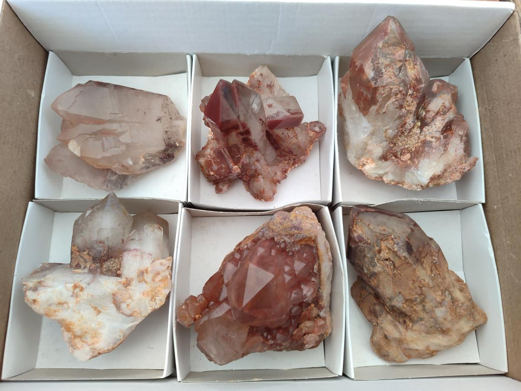 Natural Red Hematoid Quartz Crystal Clusters x 6 From Karoi, Zimbabwe - Toprock Gemstones and Minerals 
