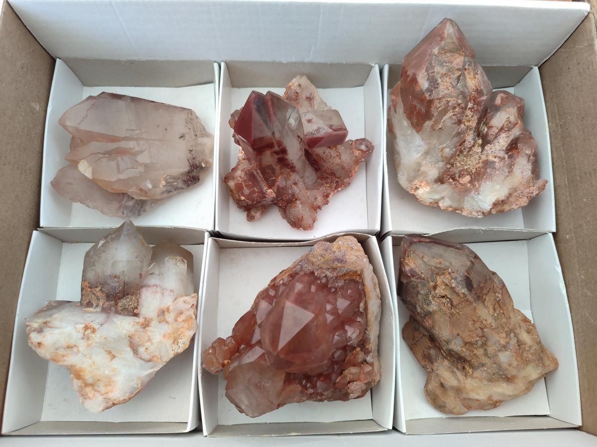 Natural Red Hematoid Quartz Crystal Clusters x 6 From Karoi, Zimbabwe - Toprock Gemstones and Minerals 
