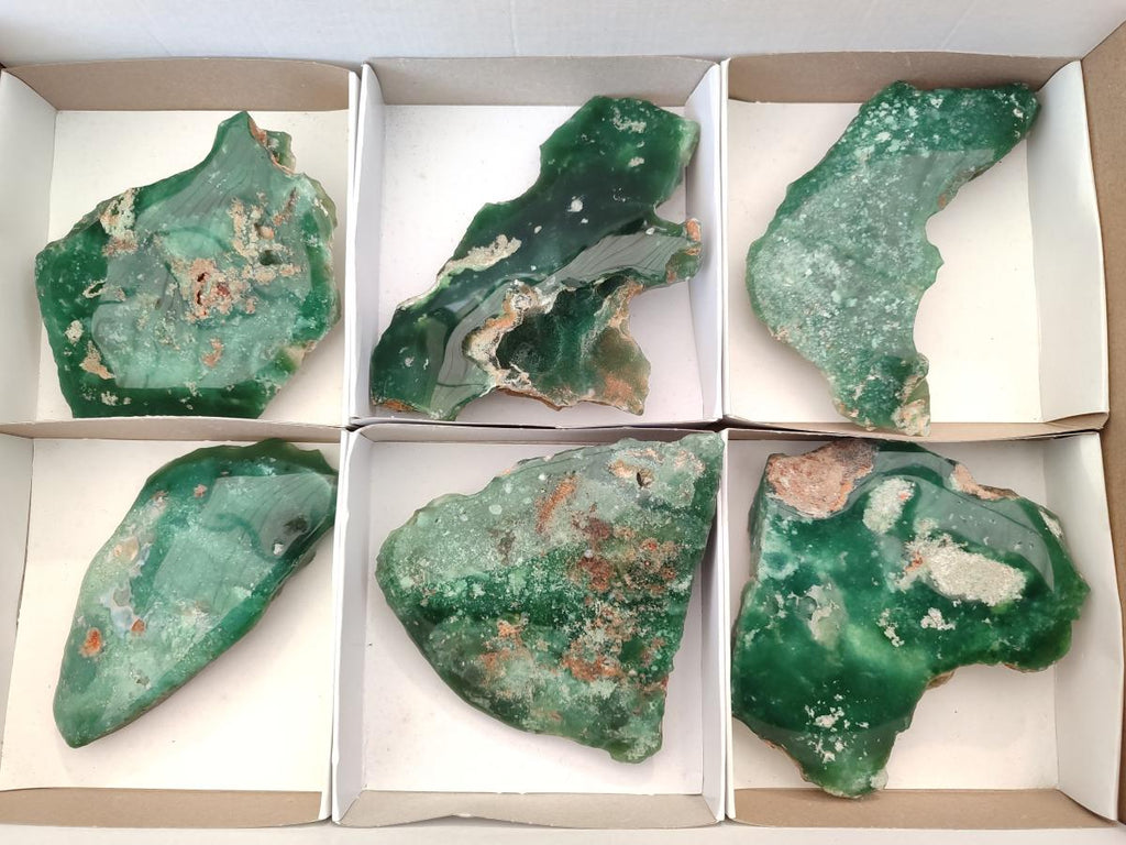 Polished On One Side Mtorolite Chrysoprase Plates x 6 From Mutorashanga, Zimbabwe - Toprock Gemstones and Minerals 
