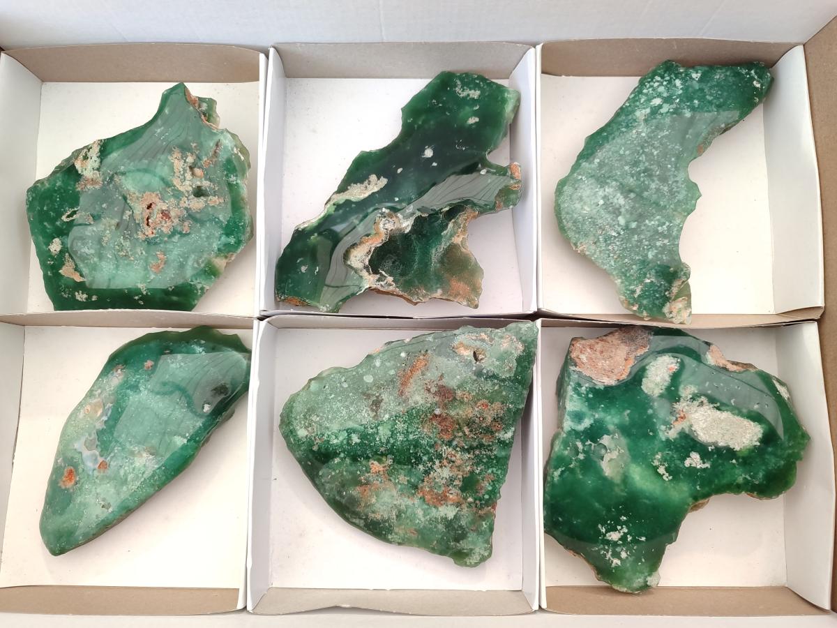 Polished On One Side Mtorolite Chrysoprase Plates x 6 From Mutorashanga, Zimbabwe - Toprock Gemstones and Minerals 