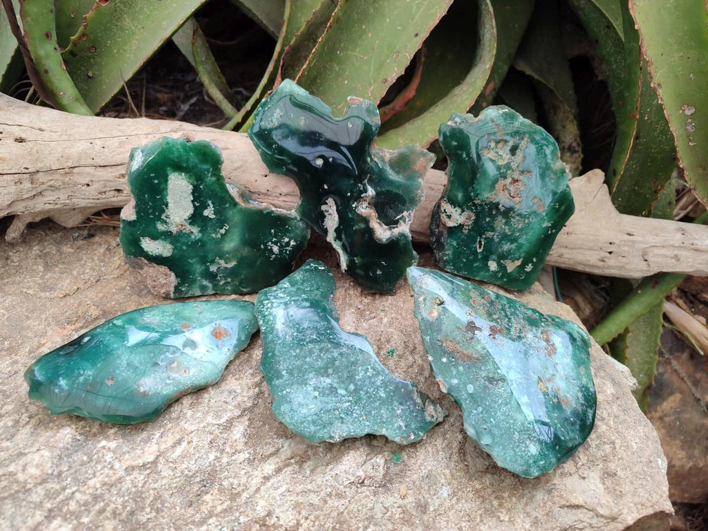 Polished On One Side Mtorolite Chrysoprase Plates x 6 From Mutorashanga, Zimbabwe - Toprock Gemstones and Minerals 