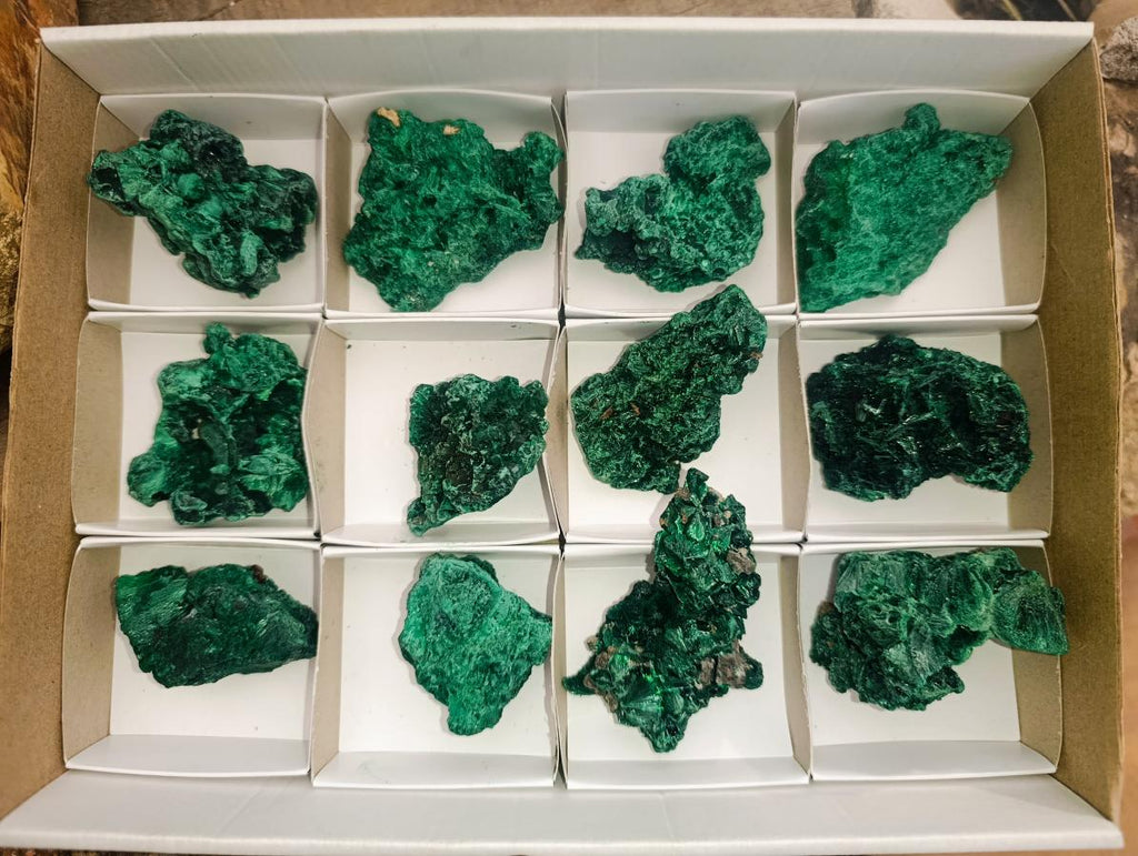 Natural Silky Malachite Specimens x 12 From Kasompe, Congo - Toprock Gemstones and Minerals 