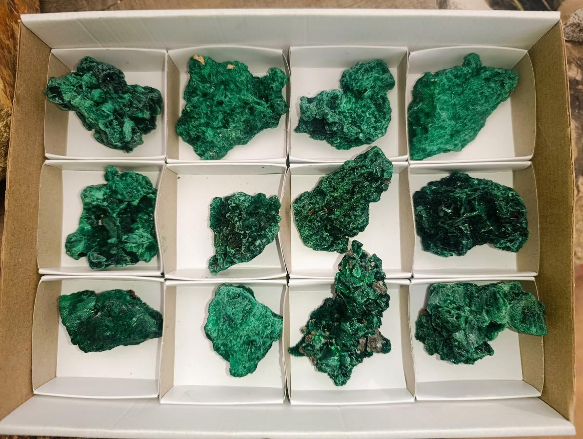 Natural Silky Malachite Specimens x 12 From Kasompe, Congo - Toprock Gemstones and Minerals 
