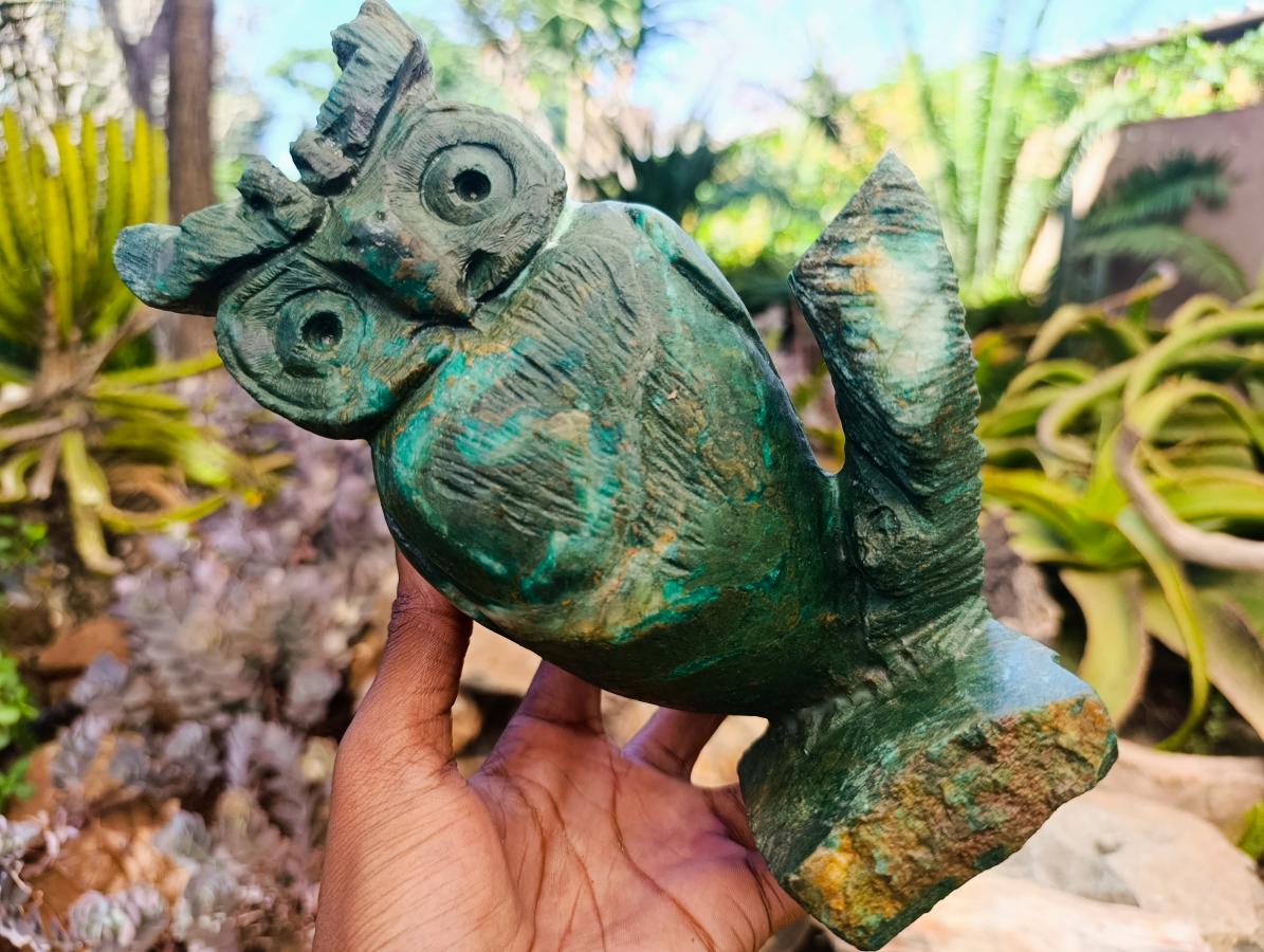 Hand Made Large Verdite Owl Carving x 1 From Zimbabwe - Toprock Gemstones and Minerals 