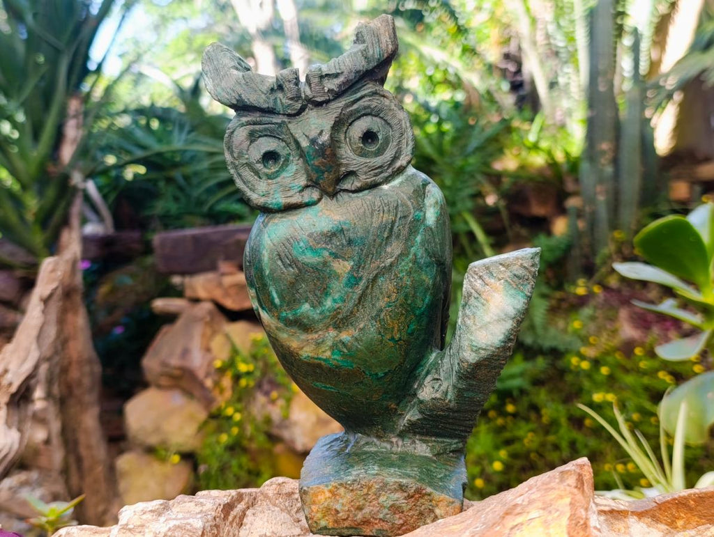 Hand Made Large Verdite Owl Carving x 1 From Zimbabwe - Toprock Gemstones and Minerals 