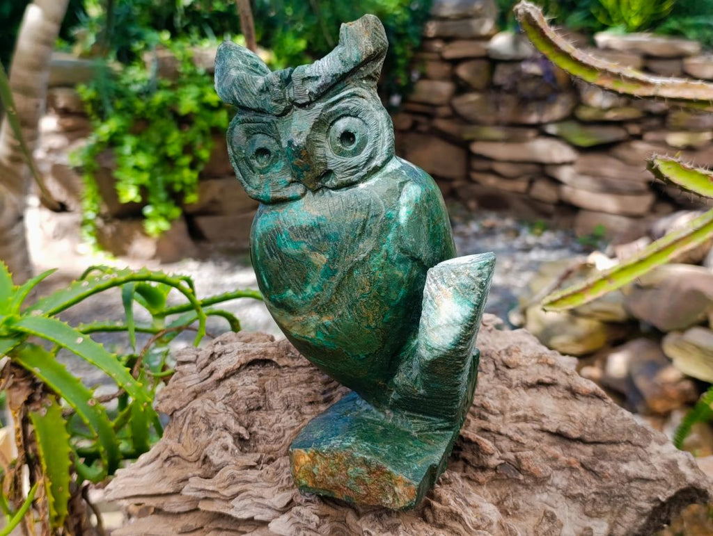 Hand Made Large Verdite Owl Carving x 1 From Zimbabwe - Toprock Gemstones and Minerals 