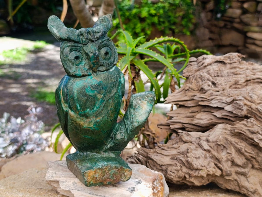 Hand Made Large Verdite Owl Carving x 1 From Zimbabwe - Toprock Gemstones and Minerals 