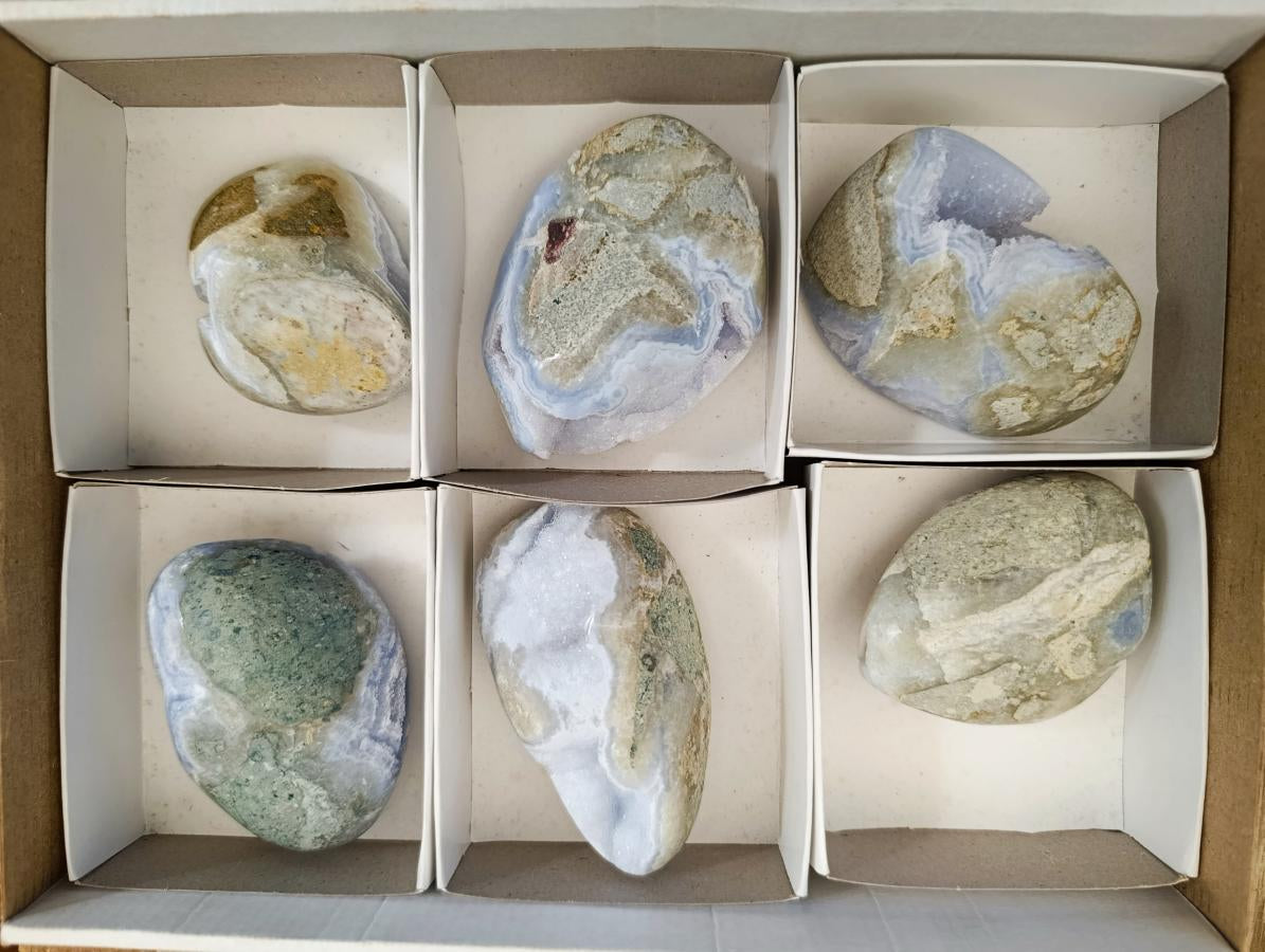 Polished Blue Lace Agate Free Forms x 6 From Nsanje, Malawi - Toprock Gemstones and Minerals 