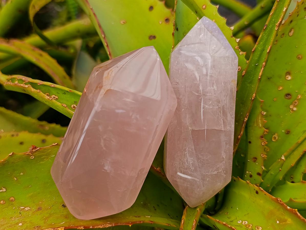 Polished Double Terminated Gemmy Rose Quartz Crystals x 6 From Madagascar - Toprock Gemstones and Minerals 