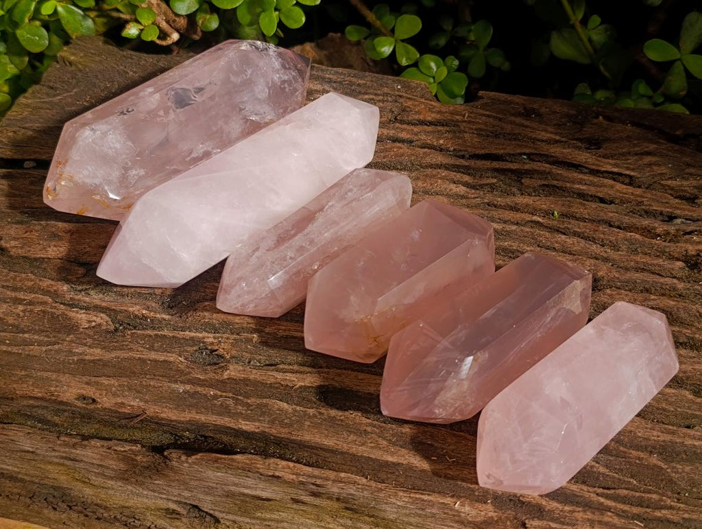 Polished Double Terminated Gemmy Rose Quartz Crystals x 6 From Madagascar - Toprock Gemstones and Minerals 
