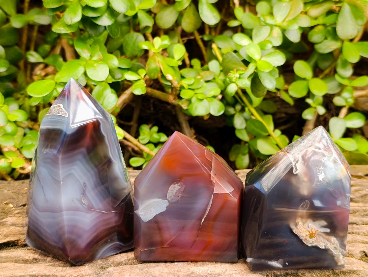 Polished Strawberry Agate Display Crystal Points x 3 From Mozambique - Toprock Gemstones and Minerals 