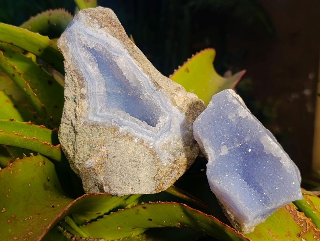 Natural Blue Lace Agate Geode Specimens x 3 From Nsanje, Malawi - Toprock Gemstones and Minerals 