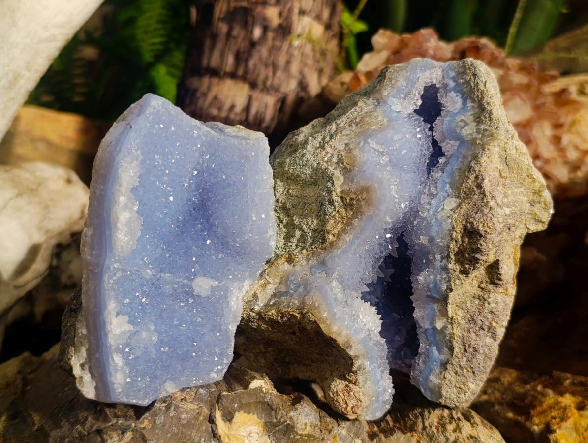 Natural Blue Lace Agate Geode Specimens x 3 From Nsanje, Malawi - Toprock Gemstones and Minerals 