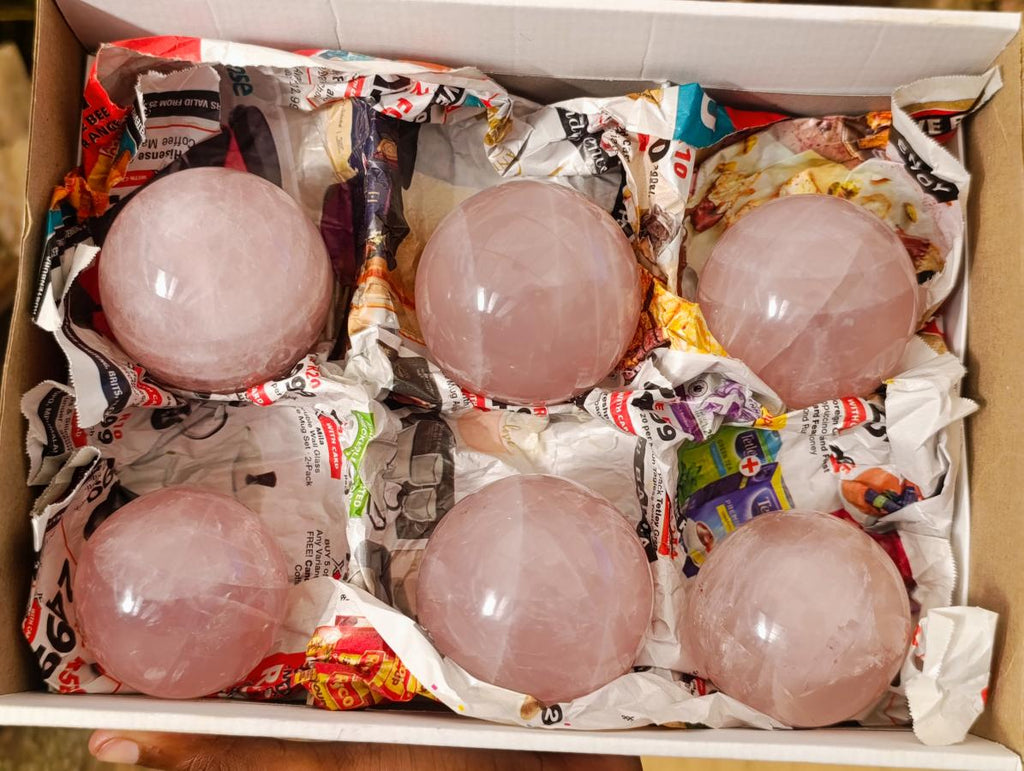 Polished Gemmy Star Rose Quartz Spheres x 6 From Madagascar - Toprock Gemstones and Minerals 