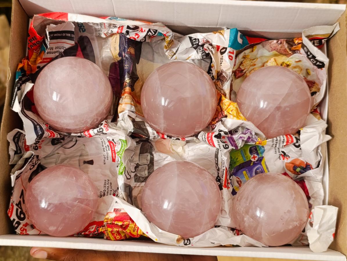 Polished Gemmy Star Rose Quartz Spheres x 6 From Madagascar - Toprock Gemstones and Minerals 