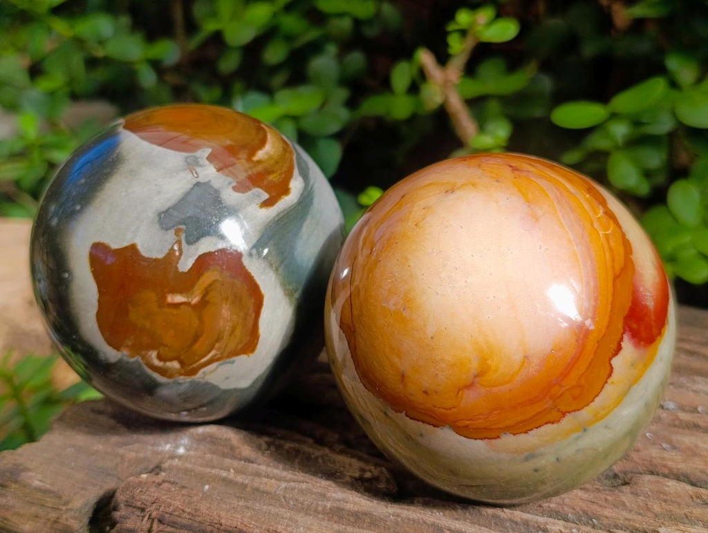 Polished Polychrome Jasper Spheres x 2 From NW Coast, Madagascar - Toprock Gemstones and Minerals 