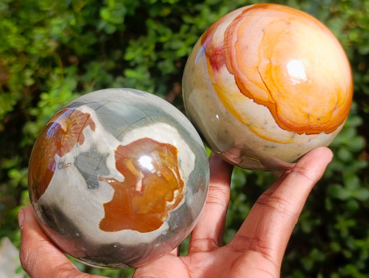 Polished Polychrome Jasper Spheres x 2 From NW Coast, Madagascar - Toprock Gemstones and Minerals 