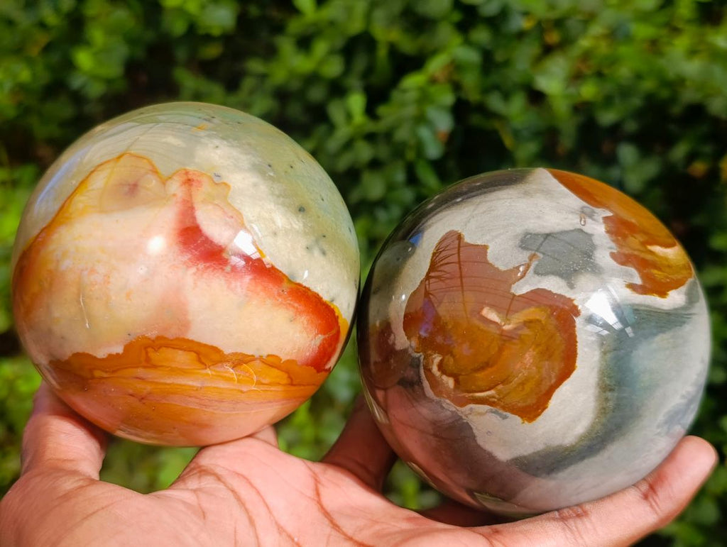 Polished Polychrome Jasper Spheres x 2 From NW Coast, Madagascar - Toprock Gemstones and Minerals 