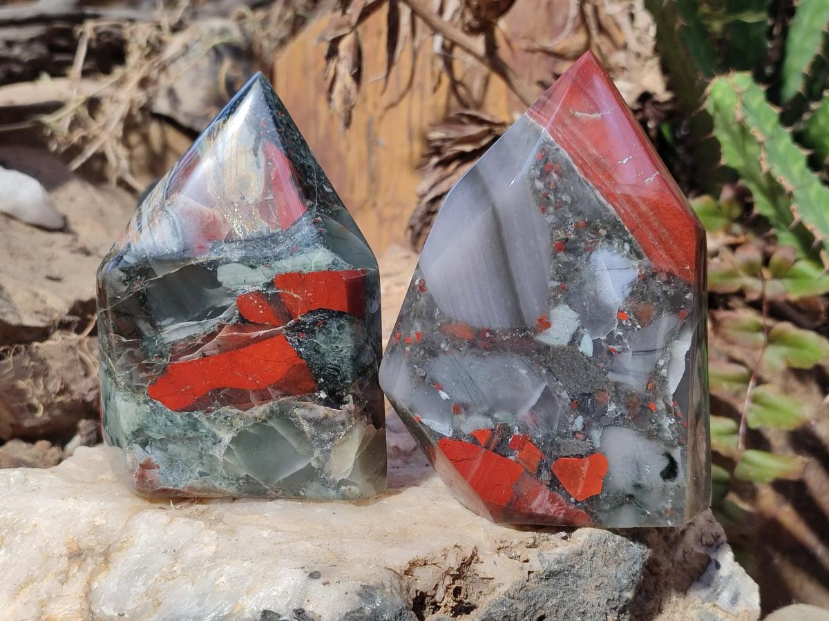 Polished Bloodstone Display Crystal Points x 2 From Swaziland - Toprock Gemstones and Minerals 