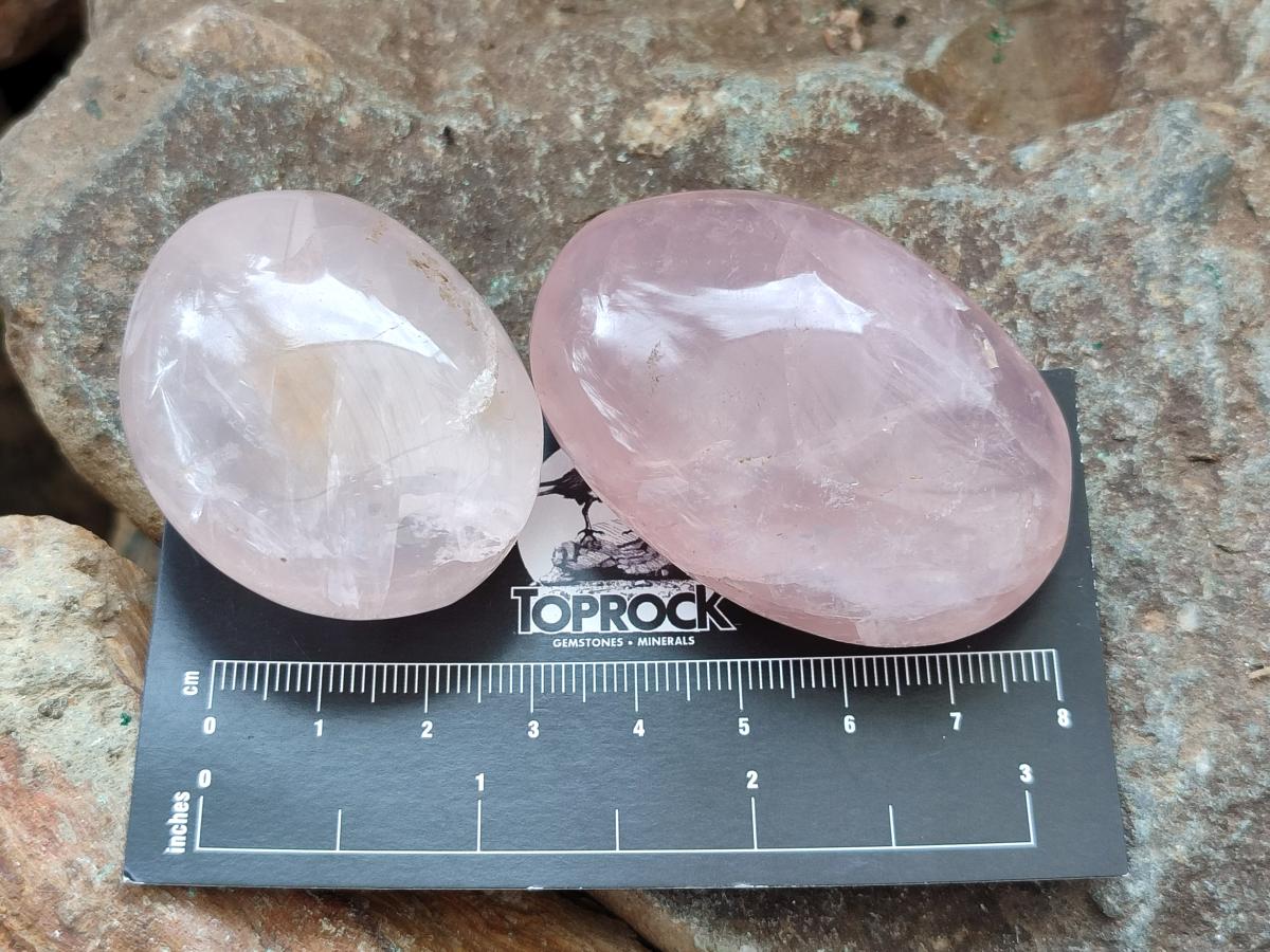 Polished Gemmy Rose Quartz Palm Stones x 24 From Madagascar - Toprock Gemstones and Minerals 