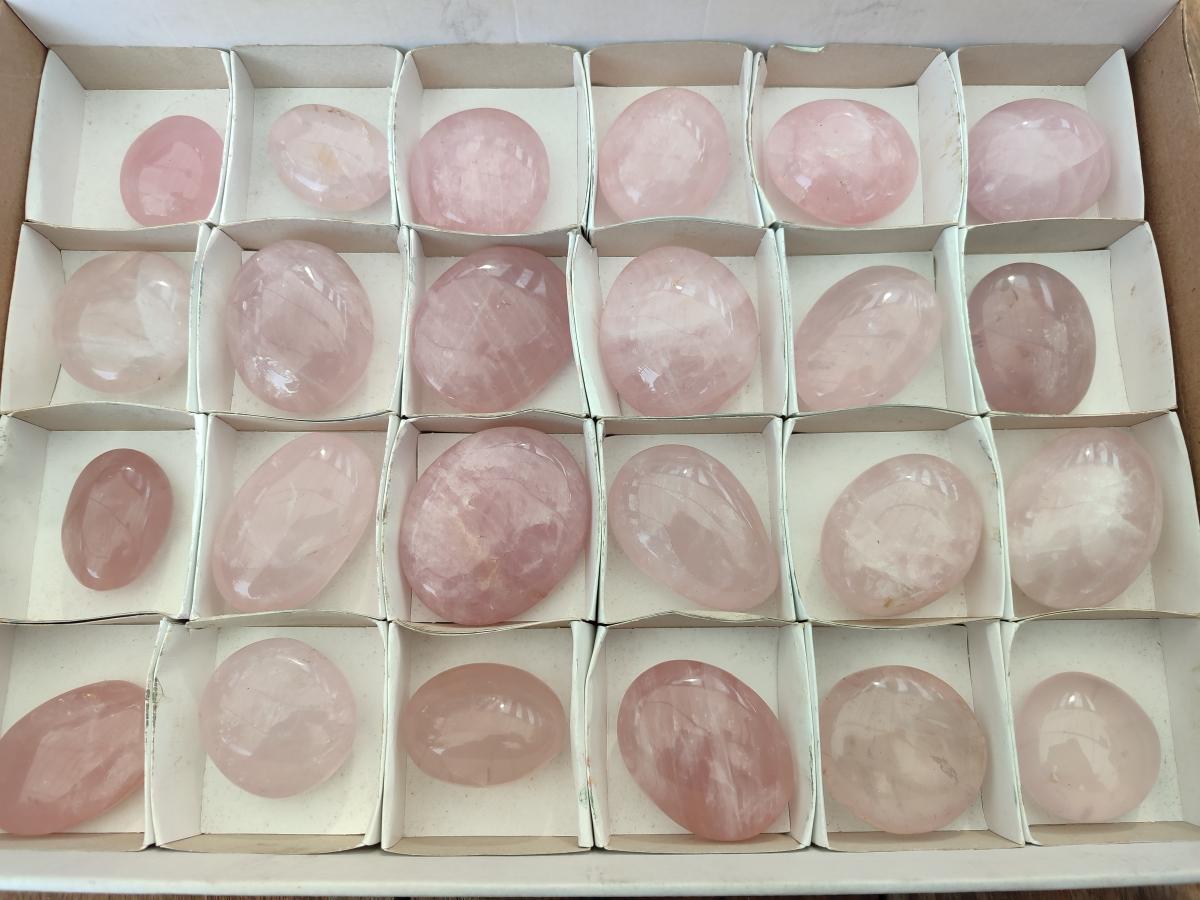 Polished Gemmy Rose Quartz Palm Stones x 24 From Madagascar - Toprock Gemstones and Minerals 