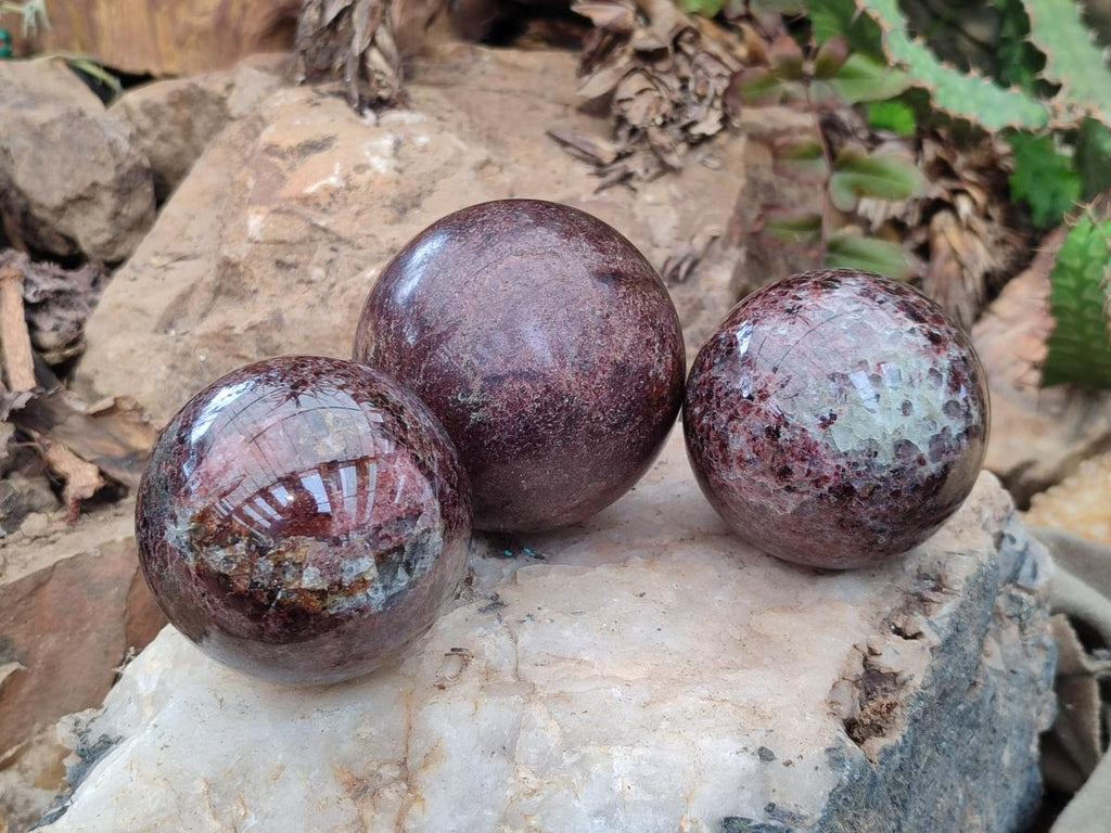 Polished Garnet Spheres x 3 From Mahajanga, Madagascar - Toprock Gemstones and Minerals 