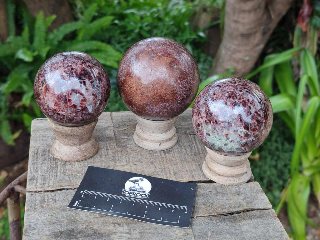 Polished Garnet Spheres x 3 From Mahajanga, Madagascar - Toprock Gemstones and Minerals 
