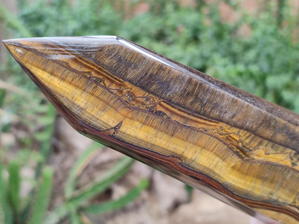 Polished Golden Tigers Eye Point and Tower x 2 From Prieska, South Africa - Toprock Gemstones and Minerals 
