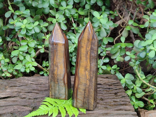Polished Golden Tigers Eye Point and Tower x 2 From Prieska, South Africa - Toprock Gemstones and Minerals 