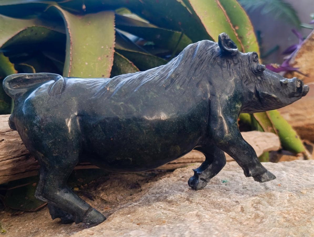Hand Made Happy Pumba Warthog Serpentine Carving x 1 From Nyanga, Zimbabwe - Toprock Gemstones and Minerals 