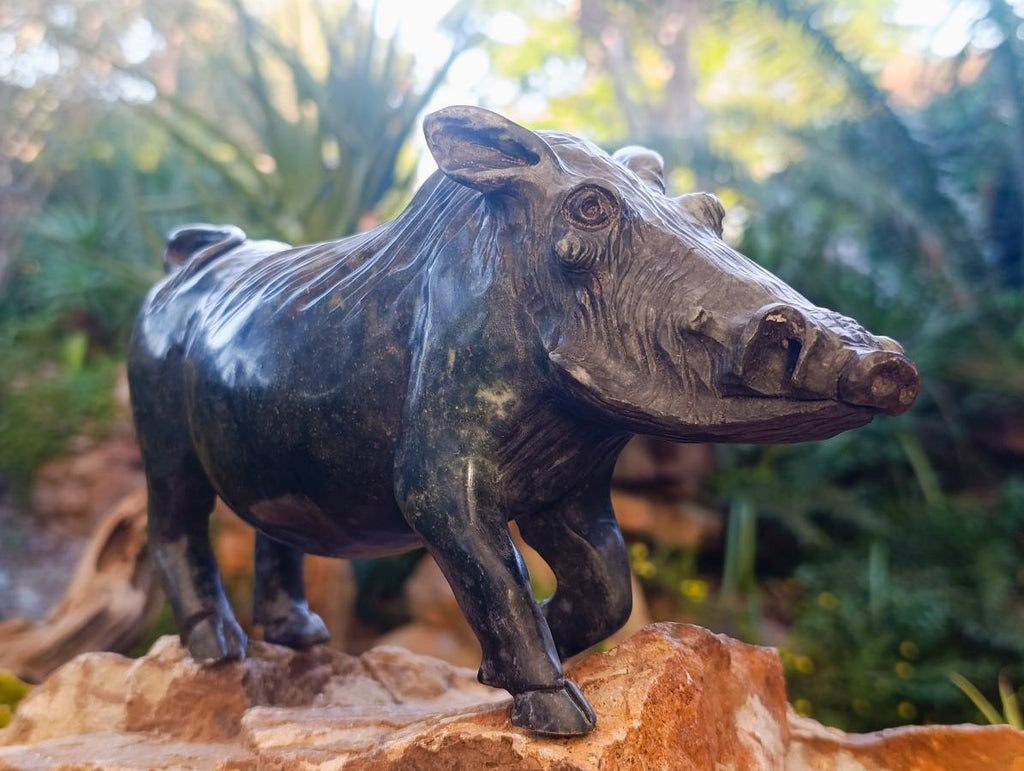 Hand Made Happy Pumba Warthog Serpentine Carving x 1 From Nyanga, Zimbabwe - Toprock Gemstones and Minerals 